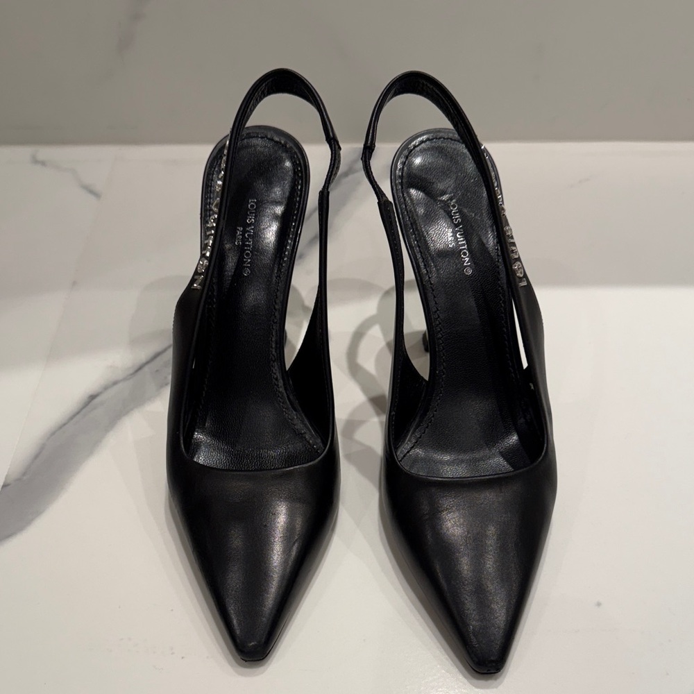 Louis Vuitton Black Pointed Slingback Heels
